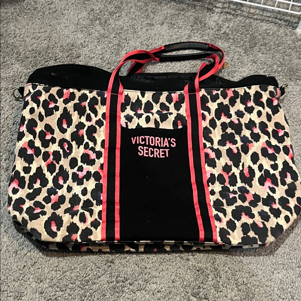 Victoria's Secret Black and Pink Leopard Travel Bag